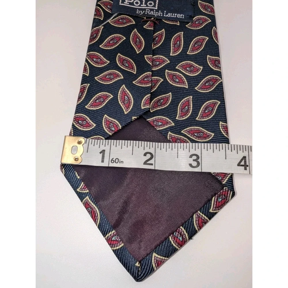 Polo Ralph Lauren Mens Handmade All Silk Tie Navy Red Geometric Shape USA